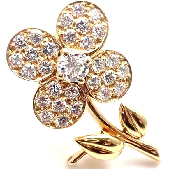 Rare! Authentic Van Cleef & Arpels Diamond 18k Yellow Gold Flower Pin Brooch - Picture 9 of 9